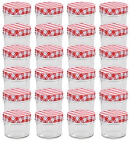 vidaXL Βάζα Μαρμελάδας 24 τεμ. 110 ml Γυάλινα με Κόκκινα/Λευκά Καπάκια