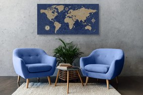 Εικόνα στον παγκόσμιο χάρτη φελλού με πυξίδα σε ρετρό στυλ σε μπλε φόντο - 120x60  place