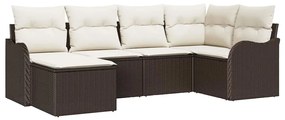 vidaXL Σετ Καναπέ Κήπου με μαξιλάρι 6 pcs Καφέ και λευκό Πολυ ράταν