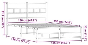Μεταλλικό πλαίσιο κρεβατιού χωρίς στρώμα καφέ δρυς 120x190 cm - Καφέ