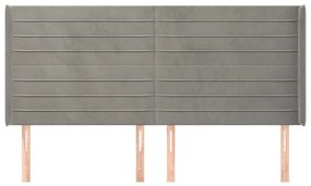 Κεφαλάρι με Πτερύγια Ανοιχτό Γκρι 183x16x118/128 εκ. Βελούδινο - Γκρι