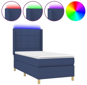 vidaXL Κρεβάτι Boxspring με Στρώμα &amp; LED Μπλε 90x200 εκ. Υφασμάτινο
