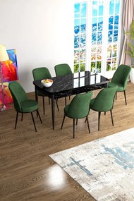 Extendable Dining Table &amp; Chairs Set (7 Pieces) Han - Black Marble, Khaki Black Marble
Khaki