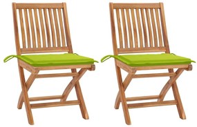 Καρέκλες Κήπου 2 τεμ. Μασίφ Ξύλο Teak με Φωτ. Πράσινα Μαξιλάρια - Πράσινο