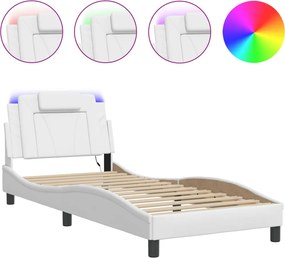 vidaXL Πλαίσιο Κρεβατιού Viana με LED Χωρίς Στρώμα Λευκό 90x190 εκ.