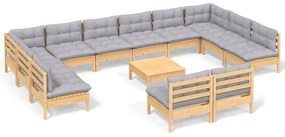 vidaXL Σαλόνι Κήπου Σετ 13 Τεμαχίων Μασίφ Ξύλο Πεύκου &amp; Γκρι Μαξιλάρια