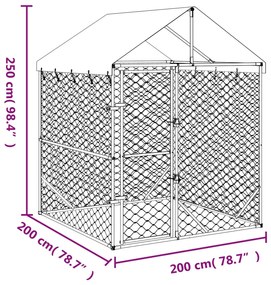 vidaXL Κλουβί Σκύλου Εξ. Χώρου με Οροφή Ασημί 2x2x2,5 μ. Γαλβ. Ατσάλι