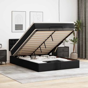 vidaXL Οθωμανικό κρεβάτι με στρώμα Μαύρο 140x190cm Συνθετικό δέρμα