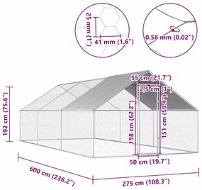 vidaXL Κοτέτσι - Κλουβί Εξωτ.Χώρου 2,75x6x1,92 μ. από Γαλβανισμένο Χάλυβα