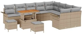 vidaXL Σετ Καναπέ Κήπου Ρυθμιζόμενο ύψος 12 pcs Μπεζ συνθετικό ρατάν