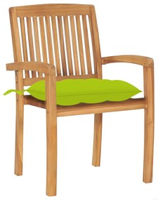 vidaXL Καρέκλες Κήπου 2 τεμ. από Ξύλο Teak με Φωτ. Πράσινα Μαξιλάρια
