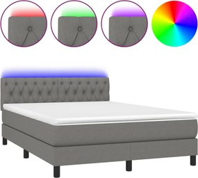 vidaXL Κρεβάτι Boxspring με Στρώμα &amp; LED Σκ.Γκρι 140x200 εκ Υφασμάτινο