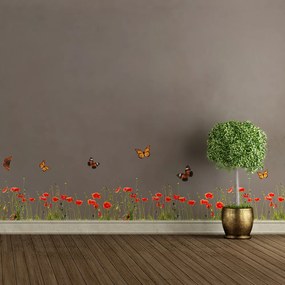 Αυτοκόλλητη Μπορντούρα Τοίχου Ango Poppies &amp; Butterflies 53002