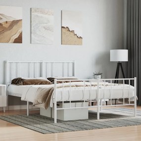 Πλαίσιο Κρεβατιού με Κεφαλάρι&amp;Ποδαρικό Λευκό 135x190εκ. Μέταλλο