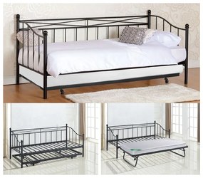 MARIN Daybed Κρεβάτι (90x190) Βοηθητικό Κρεβάτι (85x185) Μέταλλο Βαφή Μαύρο 198x97x93 185x85x36cm Ε8043,1