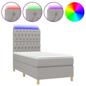 vidaXL Κρεβάτι Boxspring με Στρώμα & LED Αν.Γκρι 90x190 εκ. Υφασμάτινο