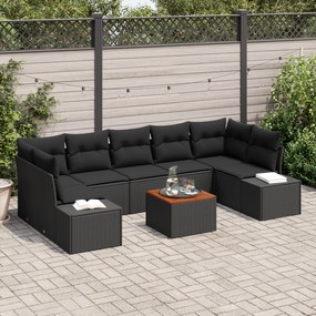 vidaXL Σετ Καναπέ Κήπου 8 pcs Μαύρο 55 x 55 x 37 εκ Ρατάν, Αλουμίνιο