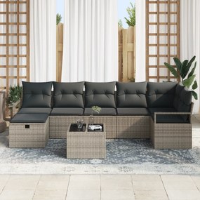 vidaXL Σετ Καναπέ Κήπου 8 Τεμαχίων με Μαξιλάρια Γκρι Πολυ Ρατάν