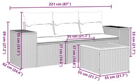 vidaXL Σαλόνι Κήπου Σετ 4 Τεμαχίων με Μαξιλάρια Μαύρο Συνθετικό Ρατάν