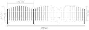 vidaXL Κάγκελα Περίφραξης με Λόγχες Μαύρα (0,75-1) x 5,1 μ. Ατσάλινα