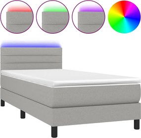 vidaXL Κρεβάτι Boxspring με Στρώμα &amp; LED Αν.Γκρι 80x200 εκ. Υφασμάτινο