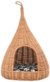 vidaXL Σπίτι Γάτας Teepee με Μαξιλάρι 40x60 εκ. από Φυσικό Ξύλο Ιτιάς