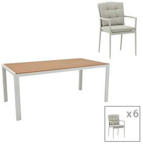 Dining table Nares-Moritz A set of 7 white-grey aluminum and plywood in a natural shade 180x90x72.5cm 180x90x72.5 εκ.