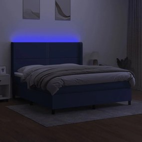 Κρεβάτι Boxspring με Στρώμα &amp; LED Μπλε 160x200 εκ. Υφασμάτινο - Μπλε