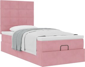 vidaXL Οθωμανικό κρεβάτι με στρώματα ροζ 90x200cm Velvet