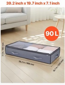 VEVOR Under Bed Storage 90L Stackable Shoe Organization Box with Clear Lid 2Pack