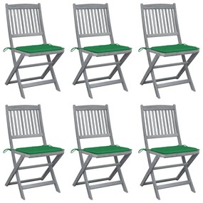 3065439 vidaXL Καρέκλες Εξ. Χώρου Πτυσσόμενες 6 τεμ. Ξύλο Ακακίας &amp; Μαξιλάρια Πράσινο, 1 Τεμάχιο