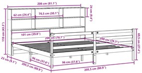 Κρεβάτι Βιβλιοθήκη Χωρίς Στρώμα 200x200 εκ Μασίφ Ξύλο Πεύκου - Καφέ