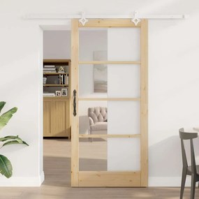 vidaXL Συρόμενη Πόρτα Καφέ 93 x 202 cm Ξύλο και μέταλλο