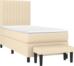 vidaXL Κρεβάτι Boxspring με Στρώμα Κρεμ 90x190 εκ.Υφασμάτινο