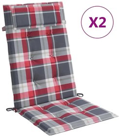 vidaXL Μαξιλάρια Καρέκλας με Ψηλή Πλάτη 2 τεμ. Κόκκινα Καρό Ύφ. Oxford