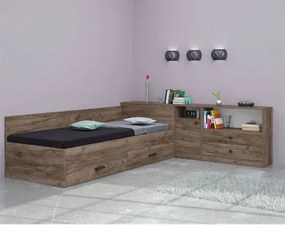 Κρεβάτι μονό ROI με δυο συρτάρια, ντουλάπι συρταριέρα, μπαούλο στο κεφαλάρι Tabacco 204x65x224cm και στρώμα 82x190cm/Αναστρέψιμο-GRA340