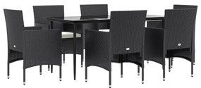 vidaXL Σετ Τραπεζαρίας Κήπου 7 Τεμαχίων Μαύρο με Μαξιλάρια