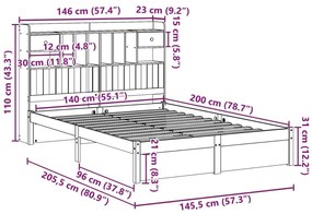 Κρεβάτι Βιβλιοθήκη Χωρίς Στρώμα 140x200 εκ Μασίφ Ξύλο Πεύκο - Καφέ