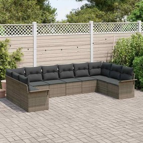 vidaXL Σετ Καναπέ Κήπου με μαξιλάρι 10 pcs Γκρι Πολυ ράταν