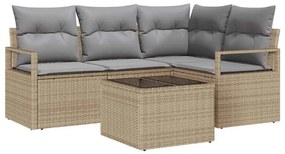 vidaXL Σετ Καναπέ Κήπου με μαξιλάρι 5 pcs Μπέζ και Ανοιχτό Γκρι