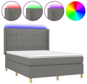 vidaXL Κρεβάτι Boxspring με Στρώμα &amp; LED Σκ.Γκρι 140x190εκ. Υφασμάτινο