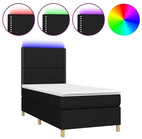 ΚΡΕΒΑΤΙ BOXSPRING ΜΕ ΣΤΡΩΜΑ &amp; LED ΜΑΥΡΟ 90X190 ΕΚ. ΥΦΑΣΜΑΤΙΝΟ 3135319