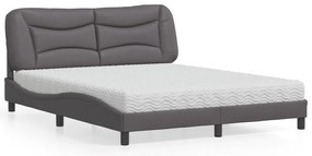 vidaXL Κρεβάτι με Στρώμα Γκρι 160x200 εκ. από Συνθετικό Δέρμα