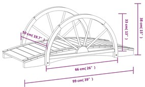 vidaXL Γέφυρα Κήπου με Μισό Τροχό 99x50x38 εκ. από Μασίφ Ξύλο Ελάτης