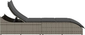 vidaXL Αναδιπλούμενη ξαπλώστρα με μαξιλάρι και αποθήκευση Γκρι