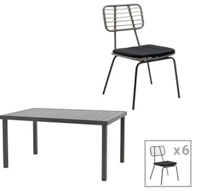 Intrahome Τραπεζαρία Naoki-Kliton A σετ 7τεμ Intrahome μαύρο μέταλλο και ανθρακί αλουμίνιο 150x80x74εκ | SKU: INTRAPA-311111934