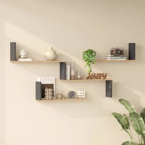 Ραφιέρα τοίχου Flear pakoworld oak με ανθρακί 179x14,5x76,2εκ