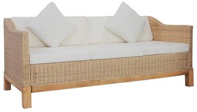 vidaXL Καναπές Τριθέσιος από Γνήσιο Ρατάν με Μαξιλάρια