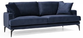 Καναπές 3θέσιος Fortune pakoworld βελούδο μπλε-μαύρο 205x88x90εκ
