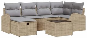 vidaXL Σετ Καναπέ Κήπου με μαξιλάρι 7 pcs Μπεζ Πολυ ράταν
